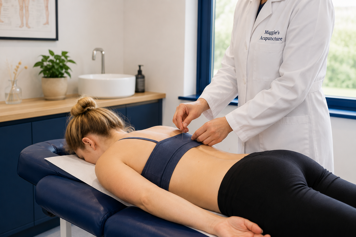 Patient receiving acupuncture during recovery treatment.
